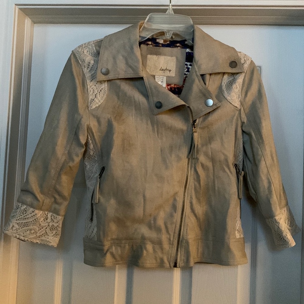 Daytrip Faux Leather with Lace Detail Jacket